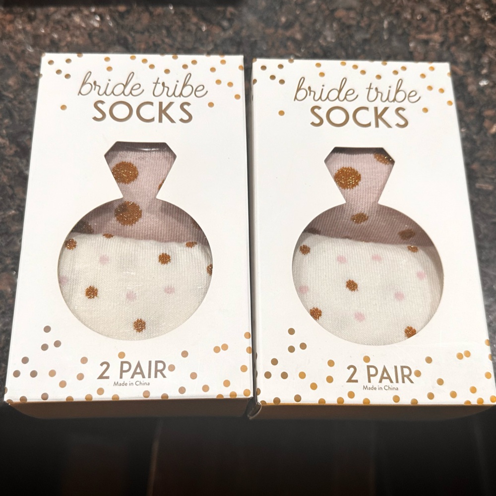 NEW Wedding Socks - Bride Tribe socks 2 boxes/Packages with 2 socks inside